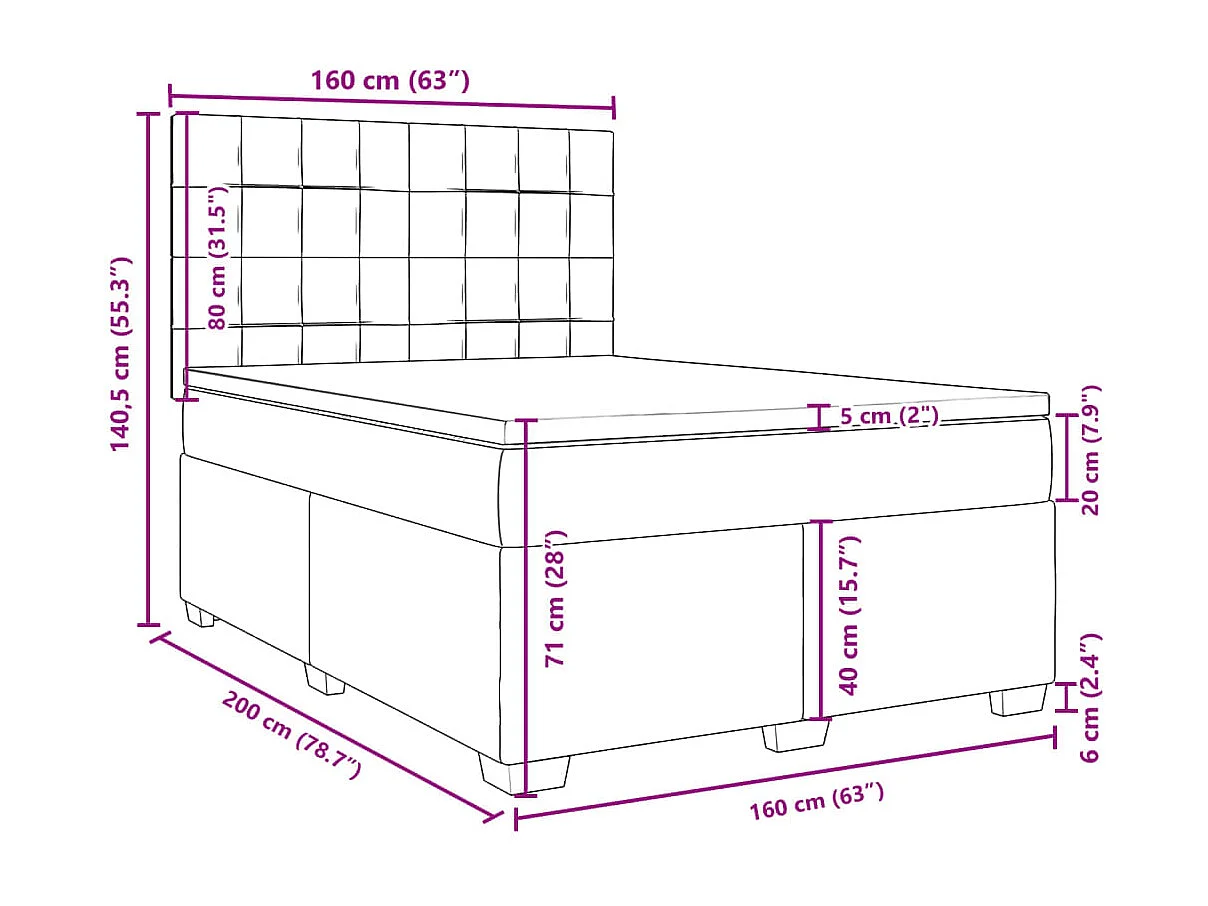 Boxspringbett mit Matratze Blau 160x200 cm Samt
