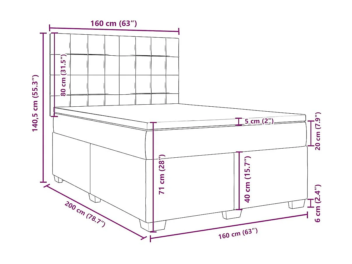 Sommier à lattes de lit et matelas bleu 160x200 cm velours