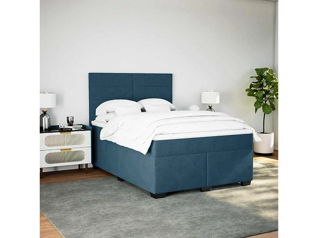 Cama com molas/colchão 160x200 cm veludo azul