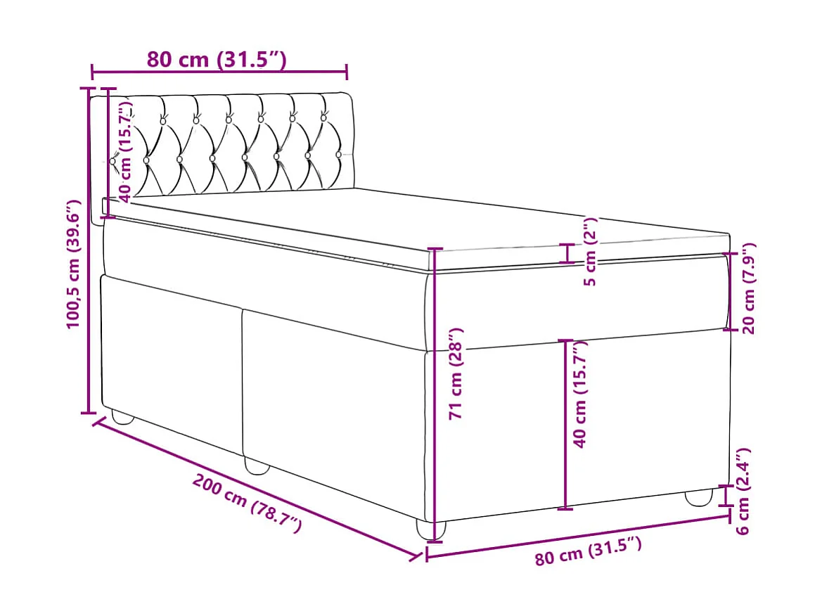 Giroletto a Molle con Materasso Grigio Chiaro 80x200 cm Tessuto