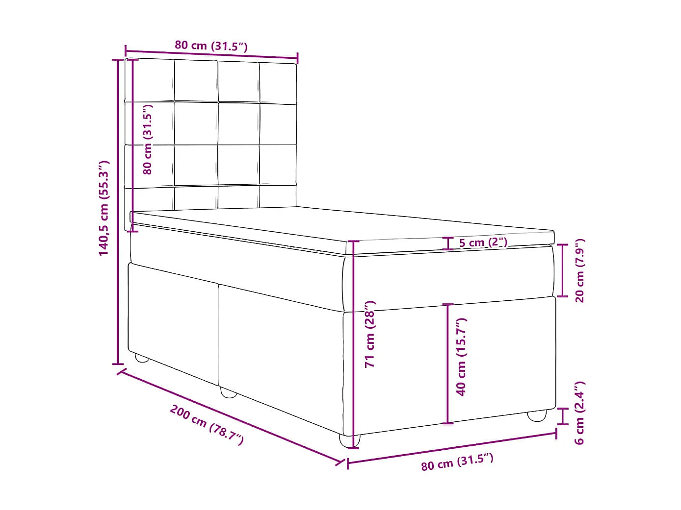 Boxspring met matras stof zwart 80x200 cm