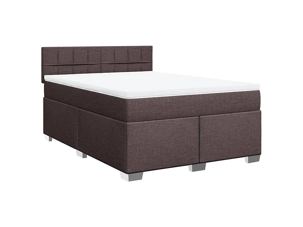 Cama box spring con colchón tela marrón oscuro 140x200 cm