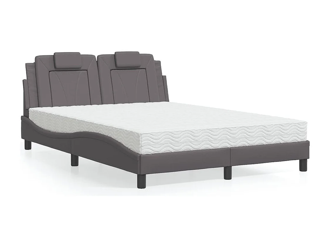 Cama Viana com colchão 140x190 cm couro artificial cinzento