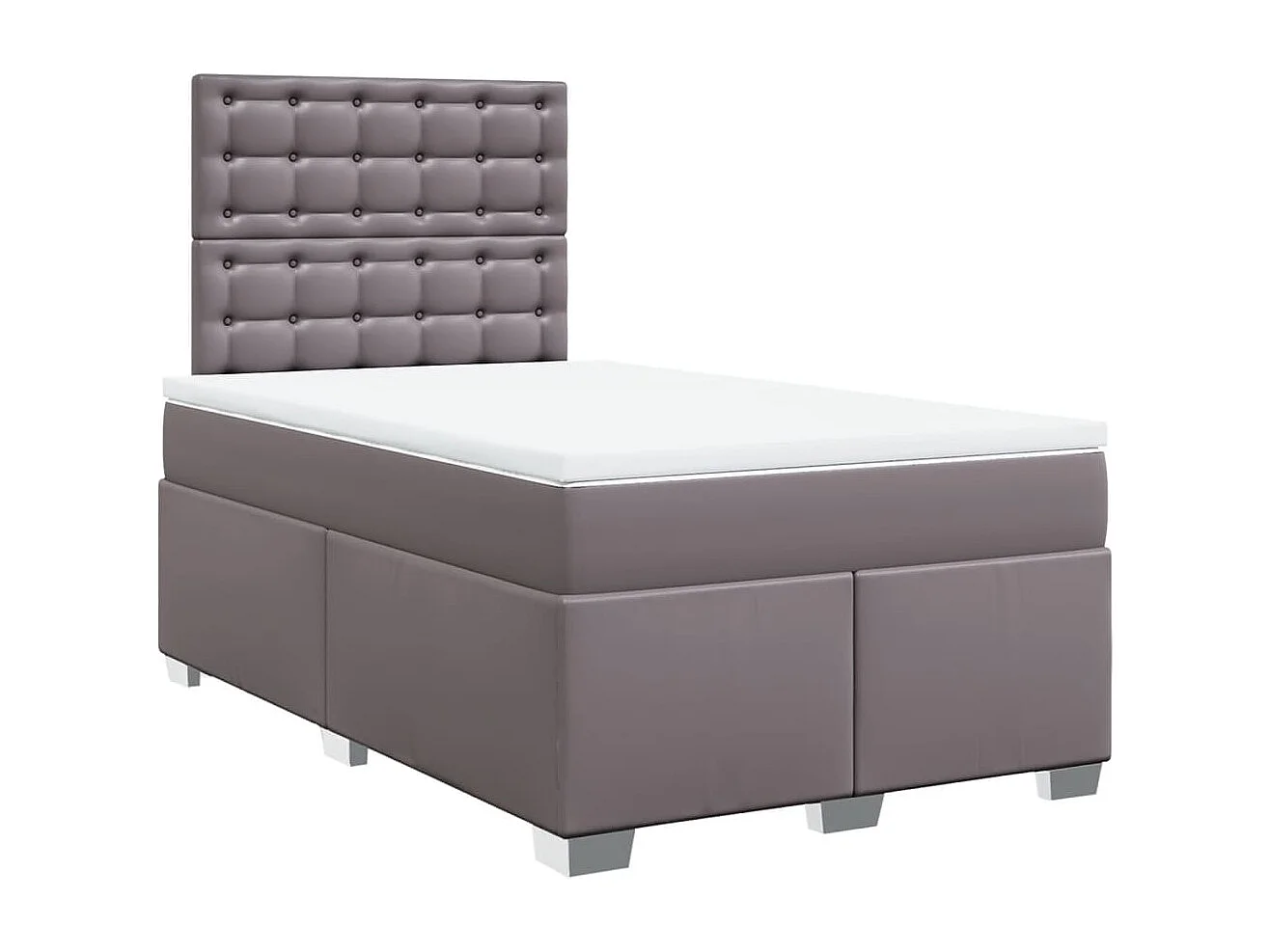Cama box spring con colchón cuero sintético gris 120x190 cm