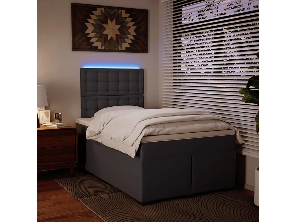 Cama box spring con colchón cuero sintético gris 120x190 cm