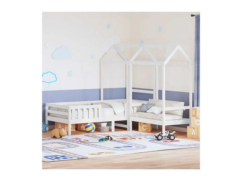 Ensemble de lit et de banc avec toit sans matelas 75x190 cm