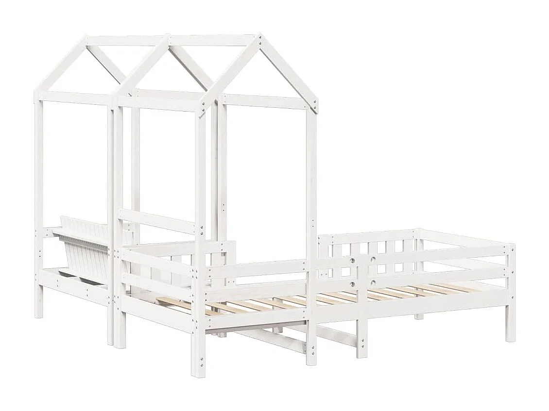 Kinderbed met dak massief grenenhout wit 75x190 cm