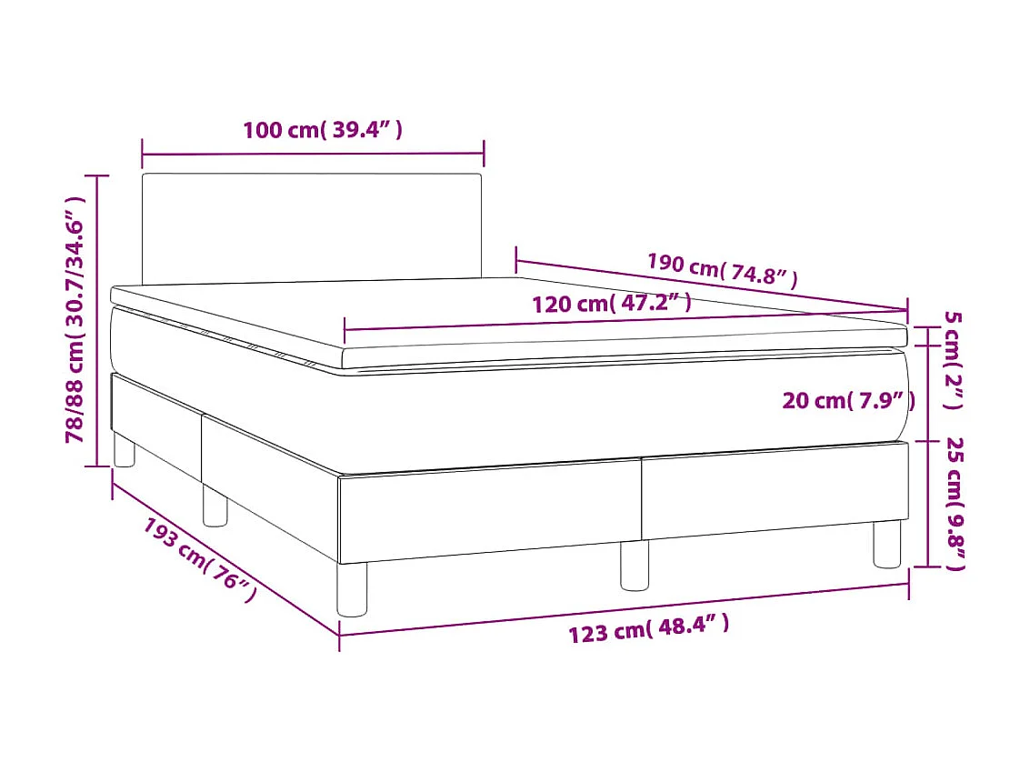 Boxspringbett mit Matratze & LED Creme 120x190 cm Stoff