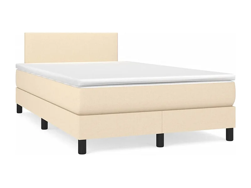 Cama box spring con colchón y luces LED tela crema 120x190 cm