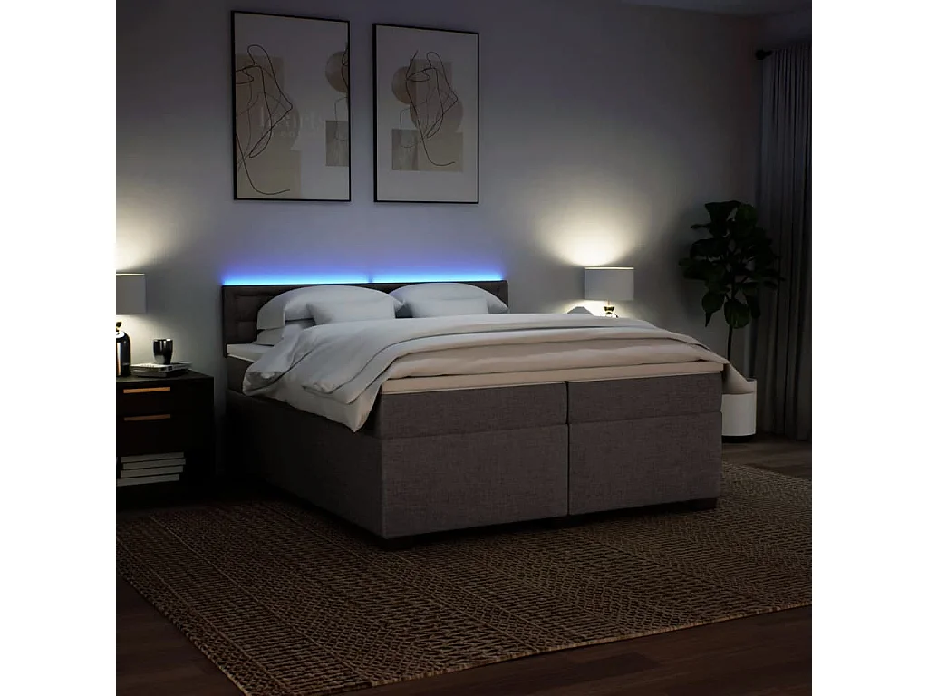 Cama box spring con colchón tela gris taupe 200x200 cm