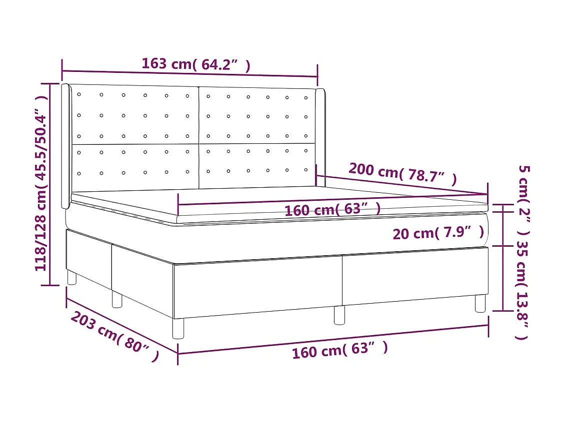 Boxspring met matras en LED stof crèmekleurig 160x200 cm