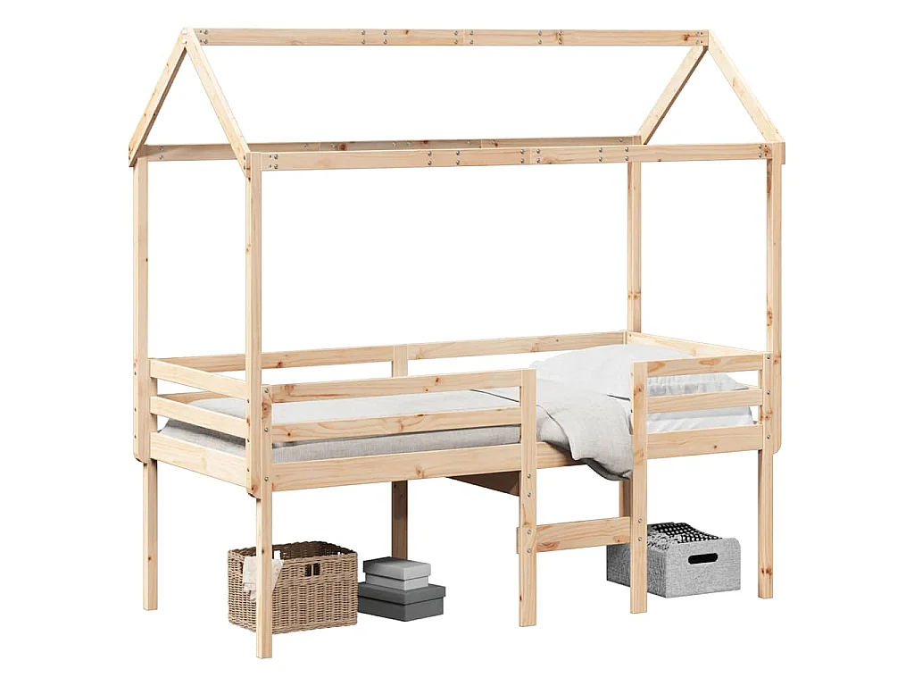 Hoogslaper met bedhuis massief grenenhout 80x200 cm
