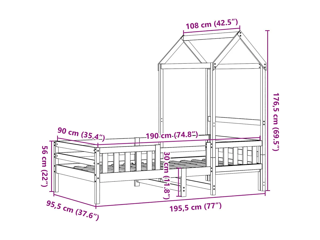 Cadre de lit avec toit sans matelas 90x190 cm