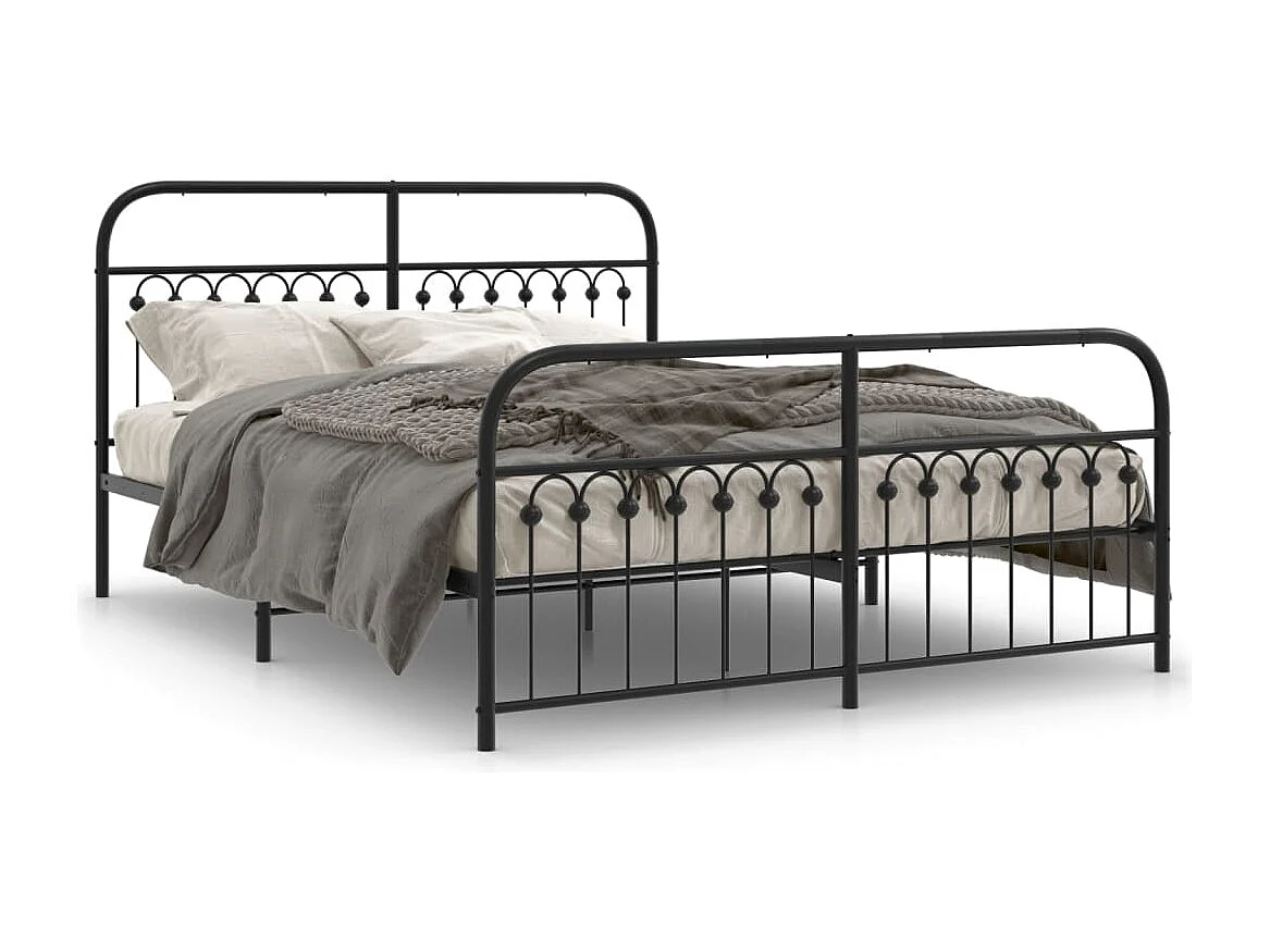 Cadre de lit métal sans matelas avec pied de lit noir 160x200cm