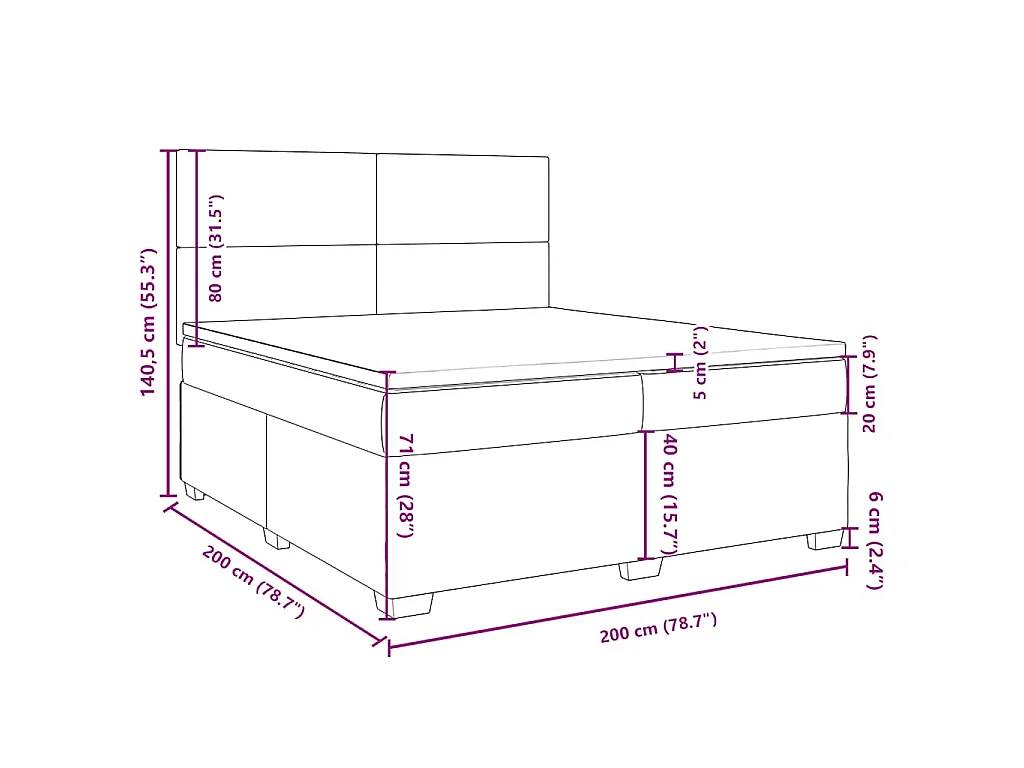 Cama box spring con colchón terciopelo azul 200x200 cm