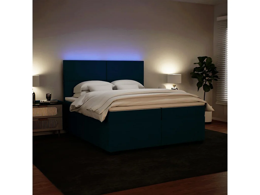 Cama box spring con colchón terciopelo azul 200x200 cm