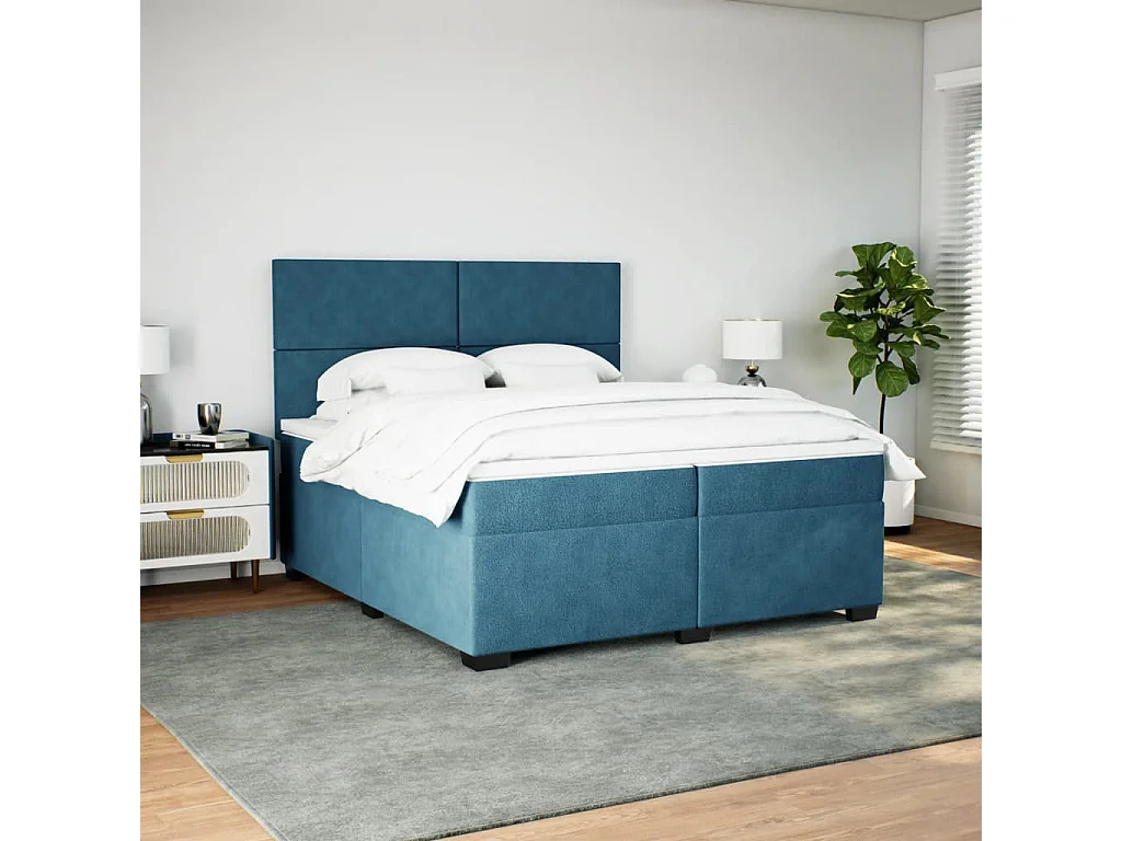 Cama box spring con colchón terciopelo azul 200x200 cm