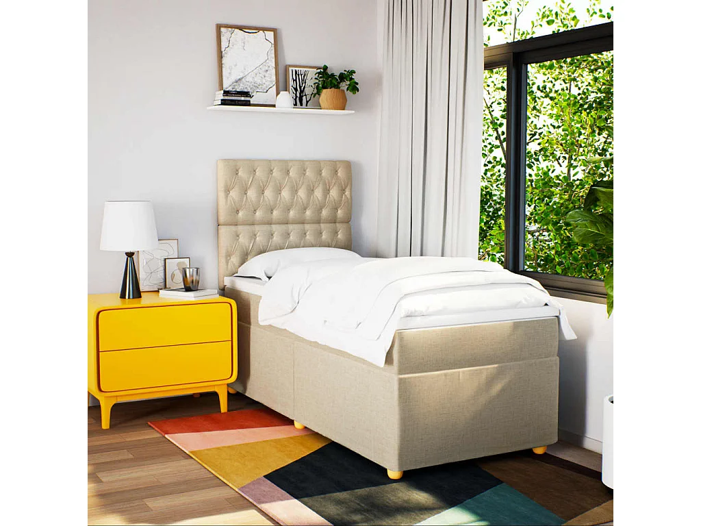 Boxspringbett mit Matratze Creme 80x200 cm Stoff