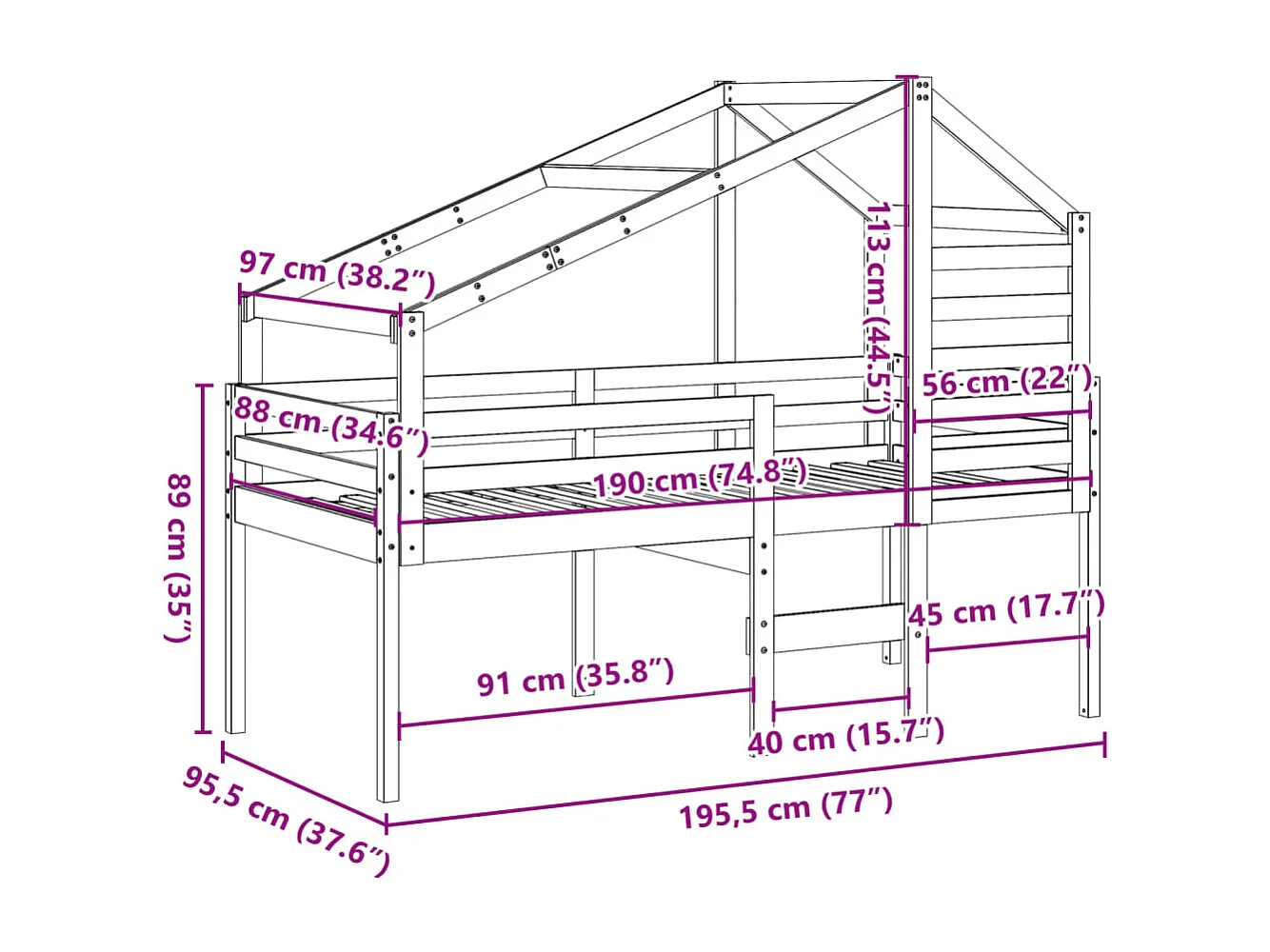 Lit haut sans matelas cire marron 90x190 cm bois de pin massif