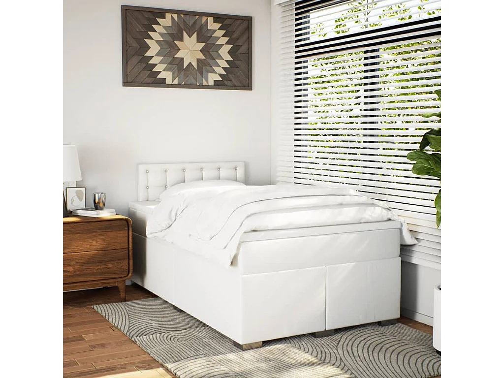Sommier à lattes de lit avec matelas blanc 120x190cm similicuir