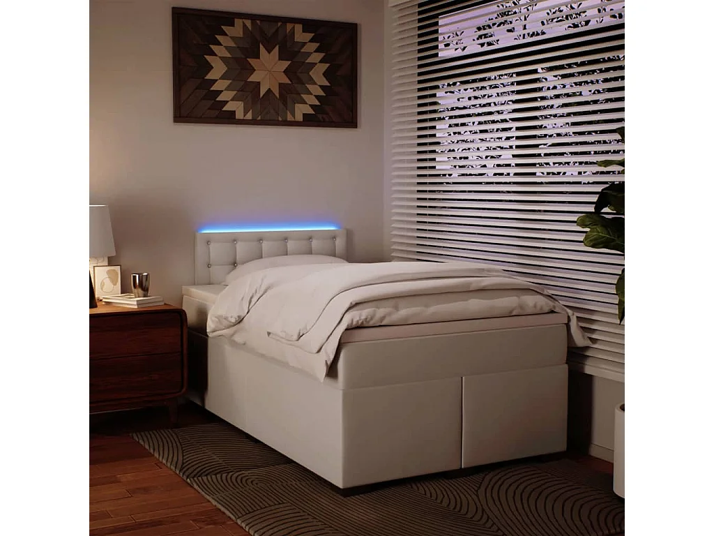 Sommier à lattes de lit avec matelas blanc 120x190cm similicuir