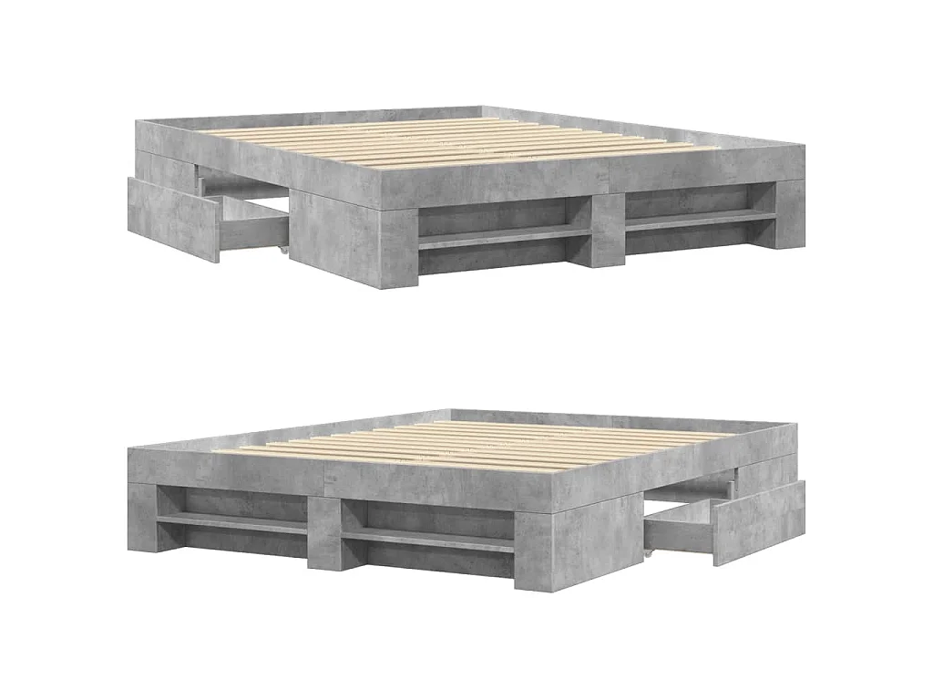 Estructura de cama madera de ingeniería gris hormigón 150x200cm