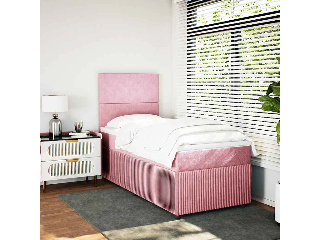 Cama com molas/colchão 100x200 cm veludo rosa