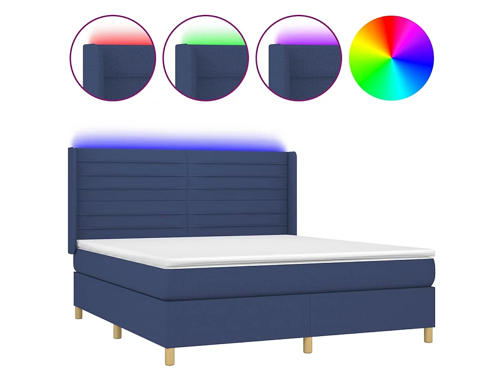 Sommier à lattes de lit matelas et LED Bleu 180x200 cm Tissu