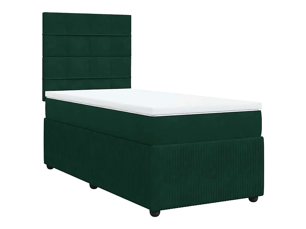 Cama box spring con colchón terciopelo verde oscuro 100x200 cm