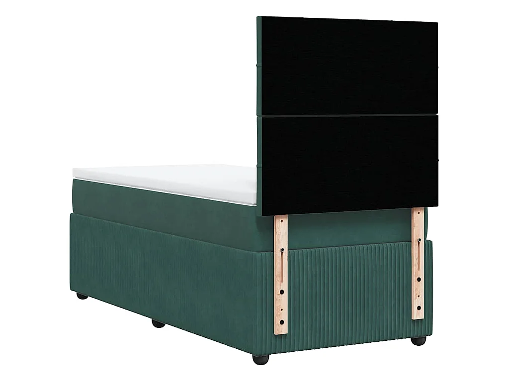 Cama box spring con colchón terciopelo verde oscuro 100x200 cm