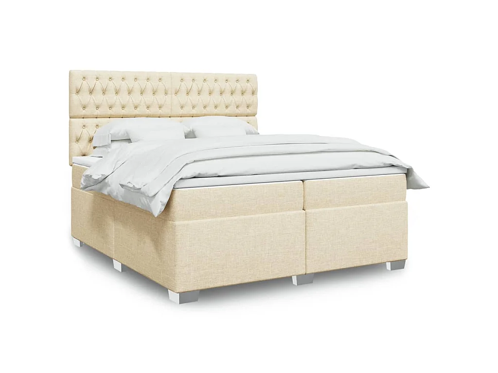 Sommier à lattes de lit avec matelas Crème 200x200 cm Tissu