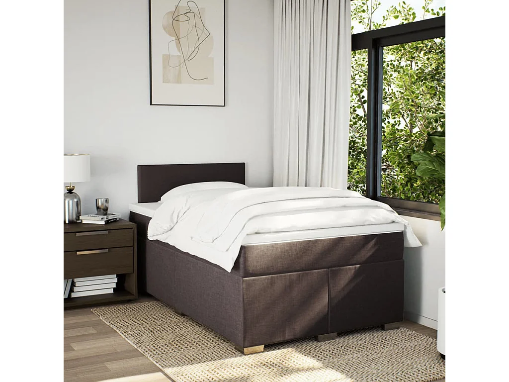 Giroletto a Molle con Materasso Marrone Scuro 120x190cm Tessuto