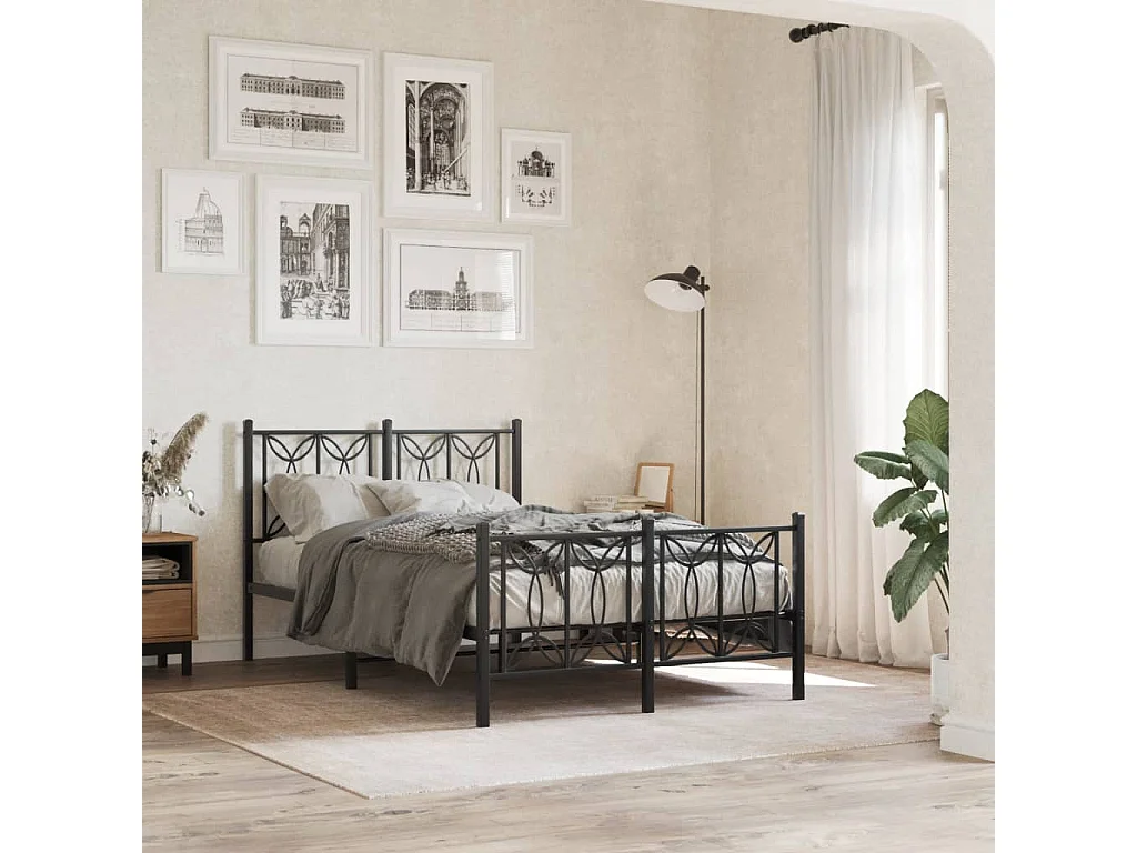 Estrutura de cama com cabeceira e pés 120x200 cm metal preto