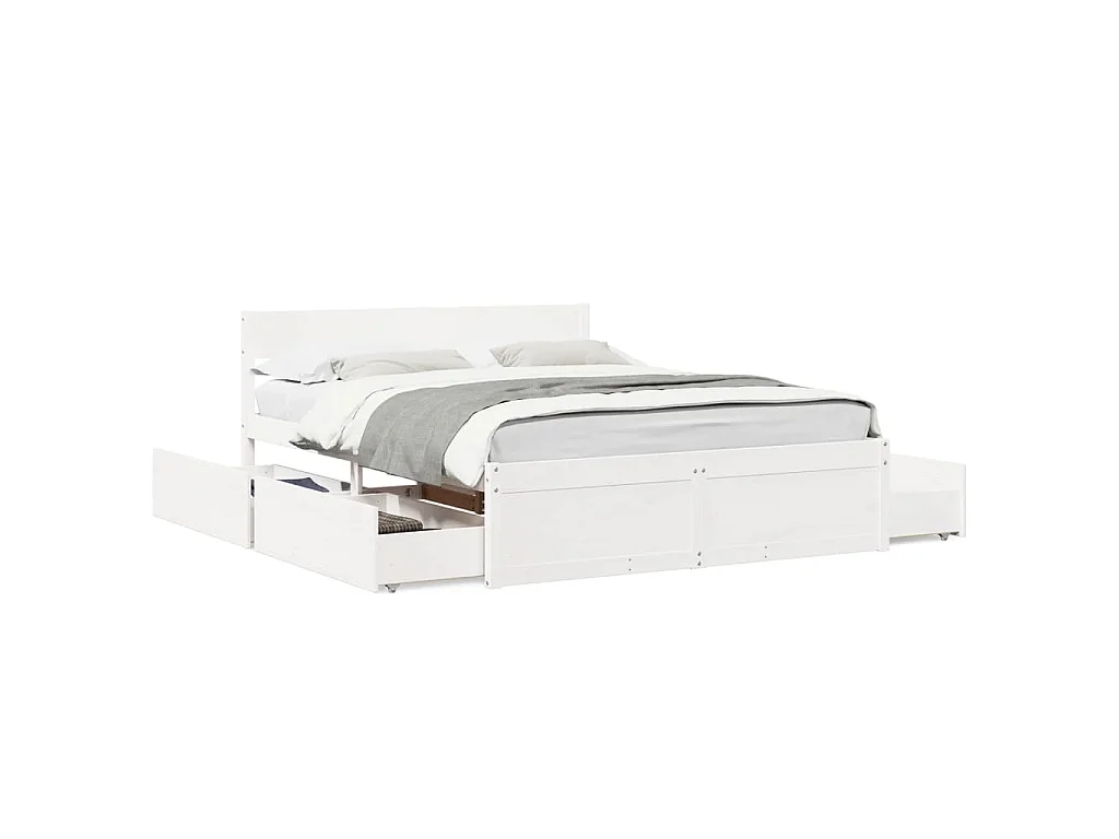 Bedframe zonder matras massief grenenhout wit 160x200 cm