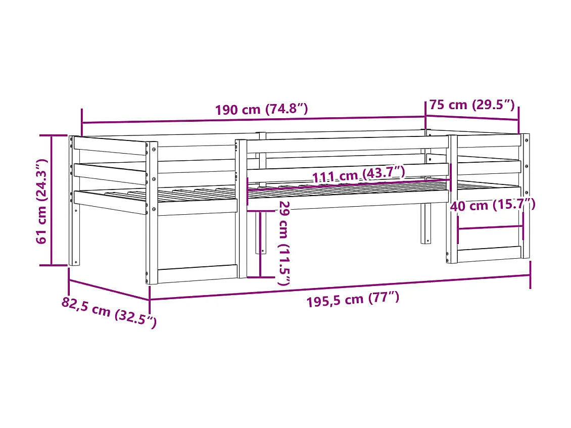 Kinderbedframe massief grenenhout 75x190 cm
