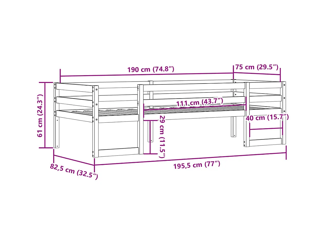 Kinderbedframe massief grenenhout 75x190 cm