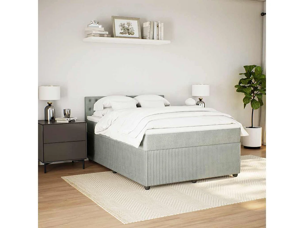 Boxspring met matras fluweel lichtgrijs 140x190 cm