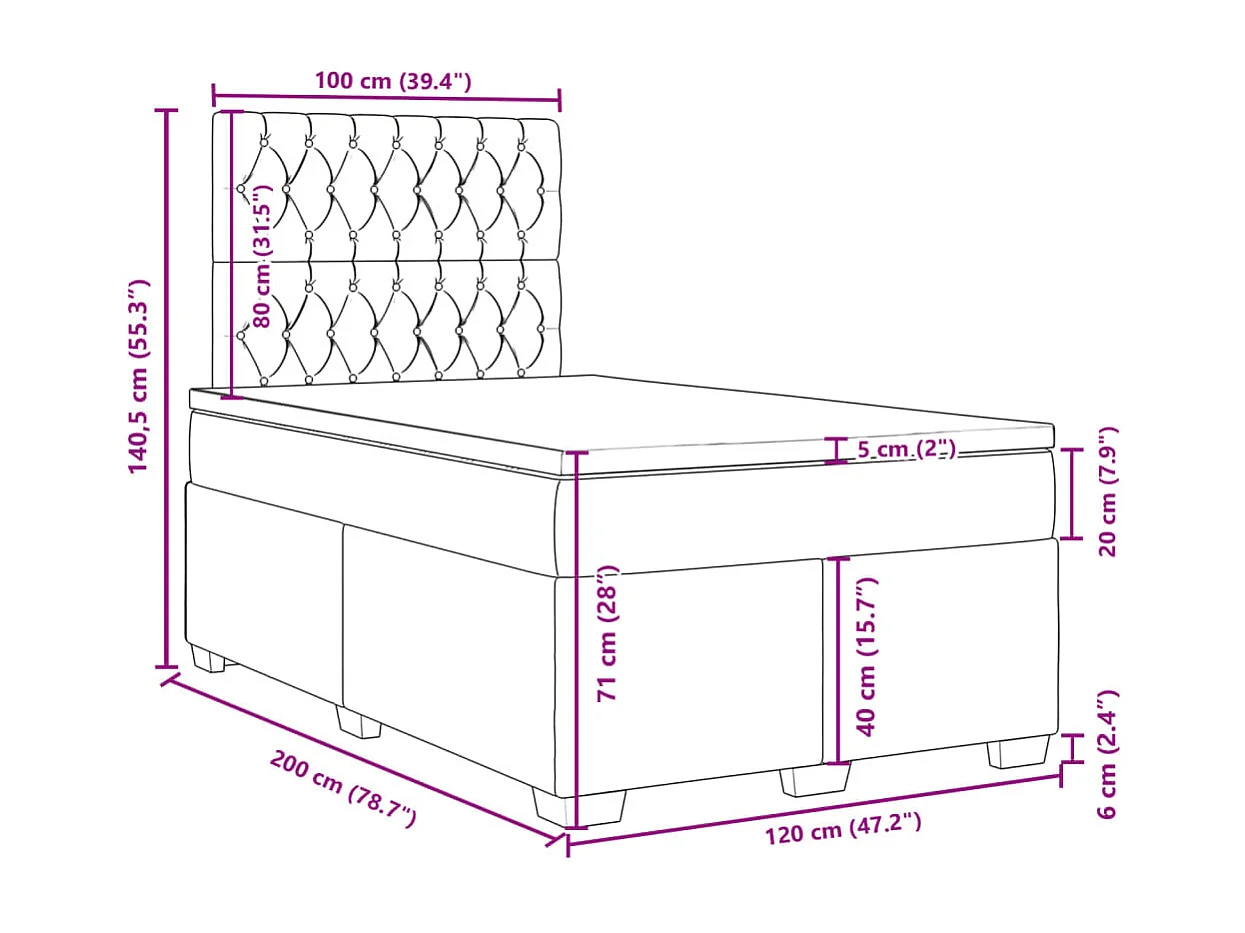 Boxspring met matras stof lichtgrijs 120x200 cm