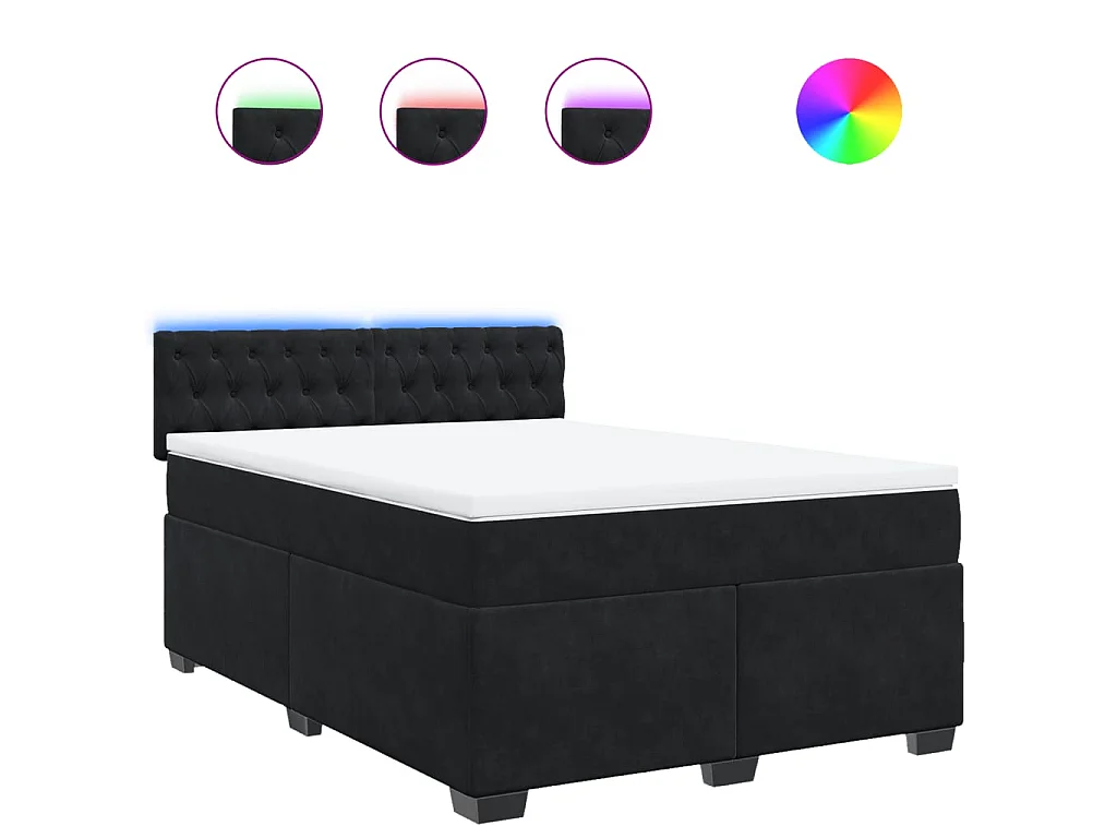 Cama box spring con colchón terciopelo negro 140x200 cm