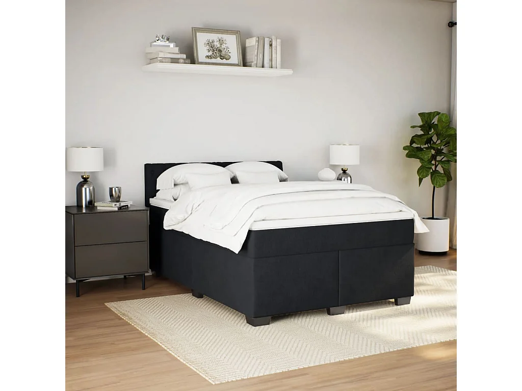 Cama box spring con colchón terciopelo negro 140x200 cm