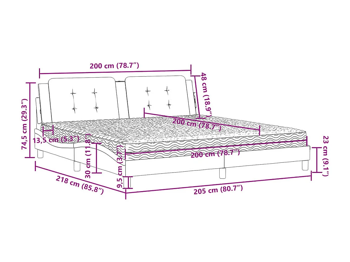 Lit avec matelas Zadar marron 200x200 cm similicuir