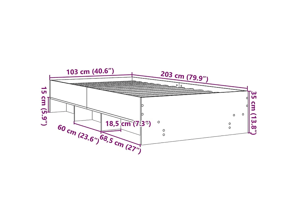 Bedframe bewerkt hout betongrijs 100x200 cm