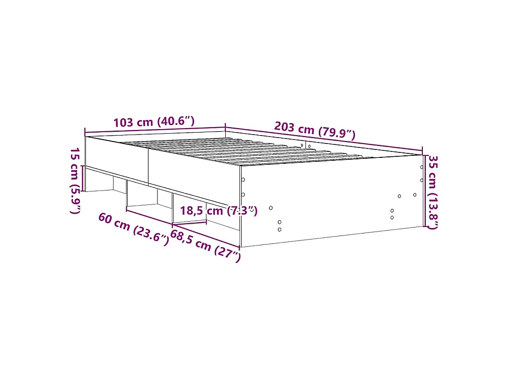 Bedframe bewerkt hout betongrijs 100x200 cm