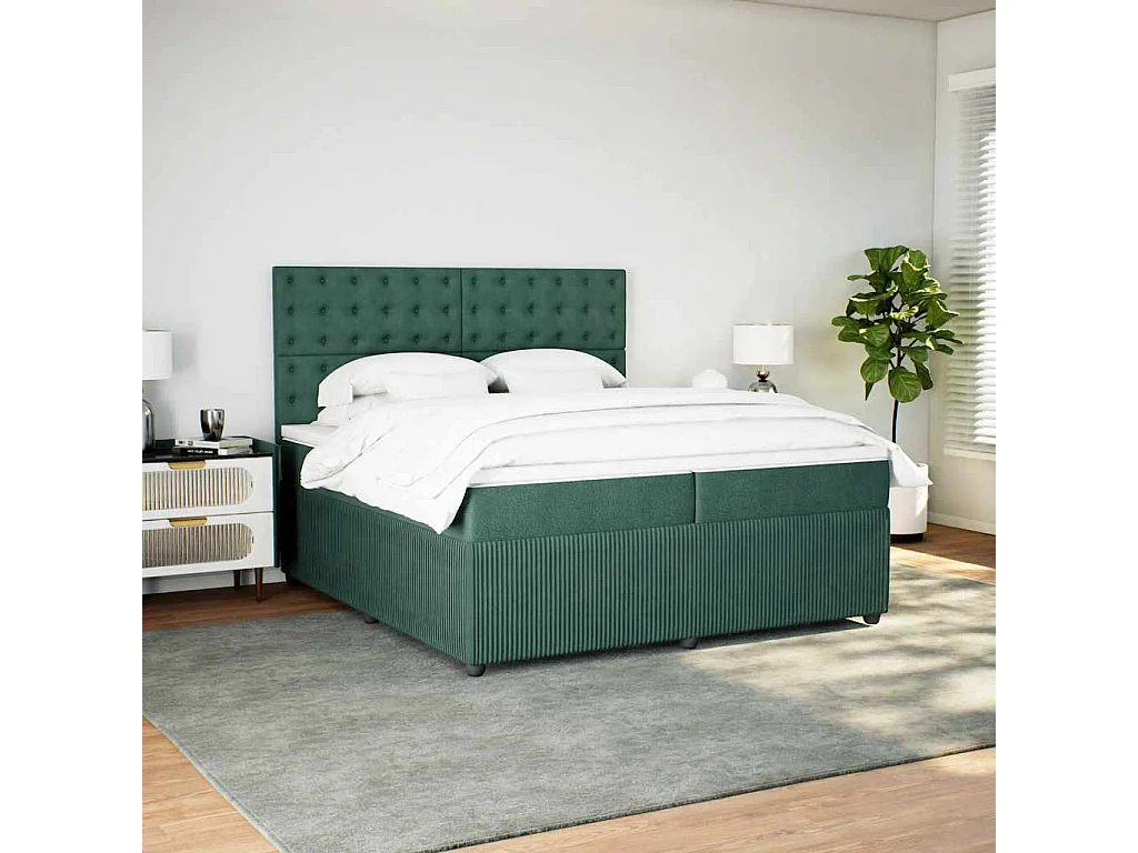 Boxspringbett mit Matratze Dunkelgrün 200x200 cm Samt