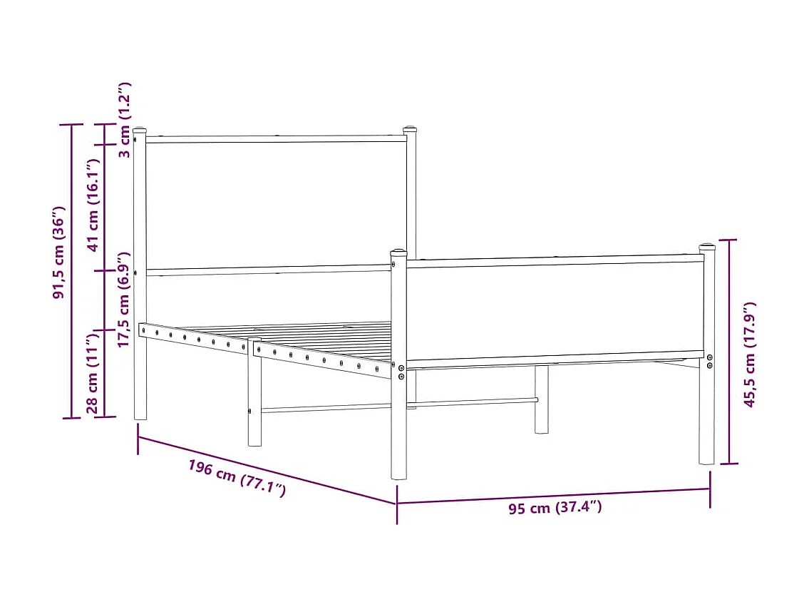 Bedframe zonder matras metaal gerookt eikenkleurig 90x190 cm
