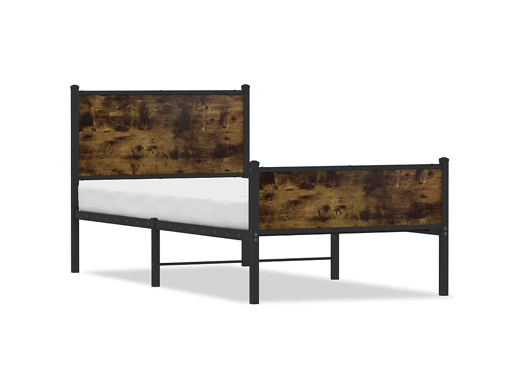 Cadre de lit en métal sans matelas chêne fumé 90x190 cm