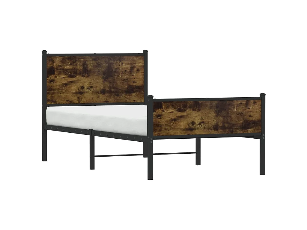 Cadre de lit en métal sans matelas chêne fumé 90x190 cm