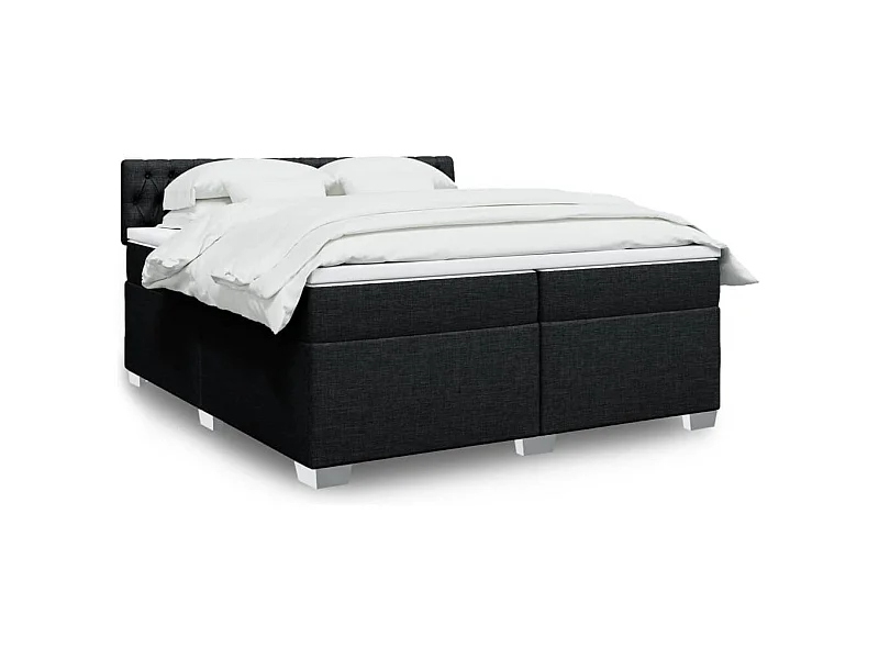 Sommier à lattes de lit avec matelas Noir 200x200 cm Tissu