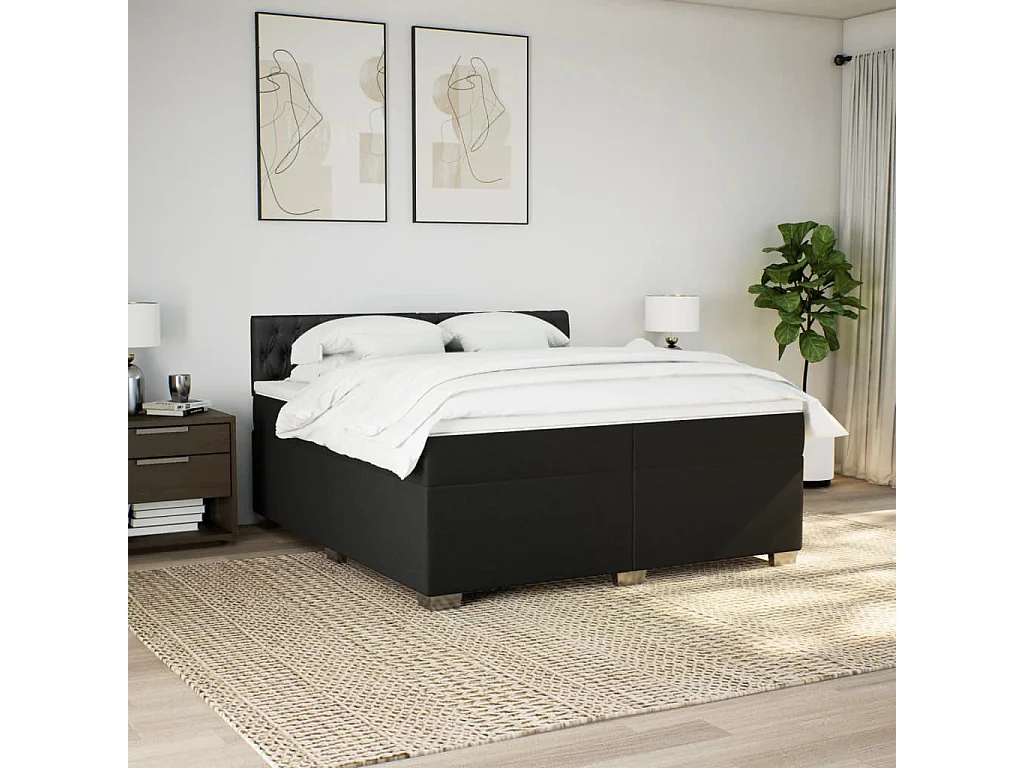 Cama com molas/colchão 200x200 cm tecido preto