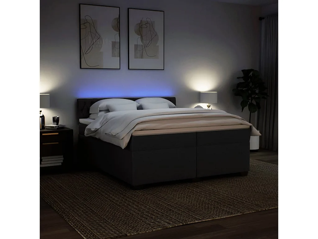 Cama com molas/colchão 200x200 cm tecido preto